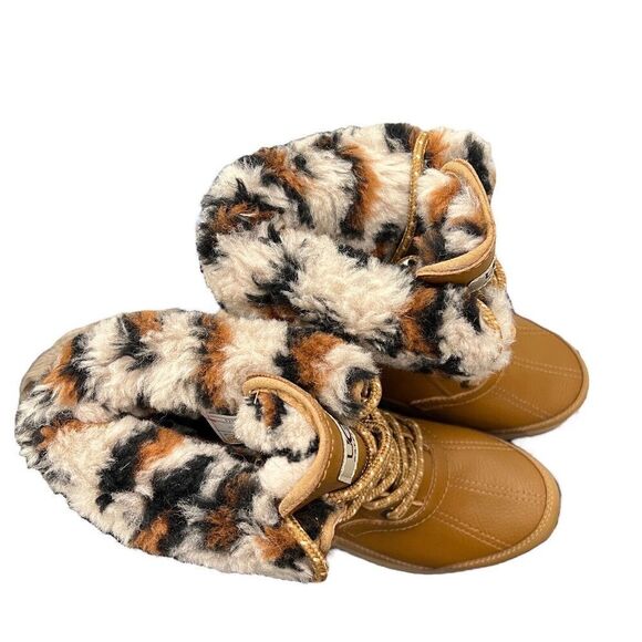 UGG Boots WMNS 6 Fur Trim Brown Zaylee Waterproof Snow Leopard Animal Print Tall - Picture 6 of 8